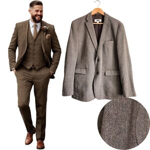 Joseph Abboud Men Tweed Wool Blazer Sport Coat Jacket Brown Elbow Patch Preppy M